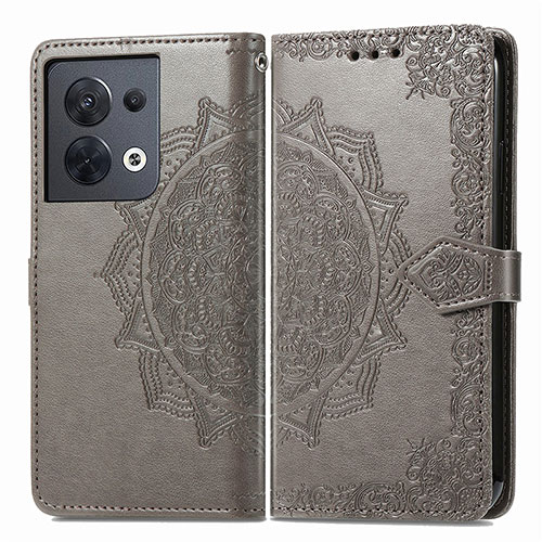 Leather Case Stands Fashionable Pattern Flip Cover Holder for Oppo Reno9 Pro 5G Gray