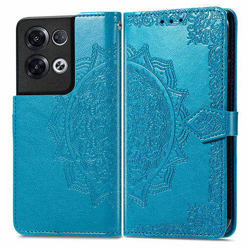 Leather Case Stands Fashionable Pattern Flip Cover Holder for Oppo Reno9 Pro+ Plus 5G Blue