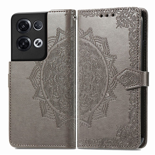 Leather Case Stands Fashionable Pattern Flip Cover Holder for Oppo Reno9 Pro+ Plus 5G Gray