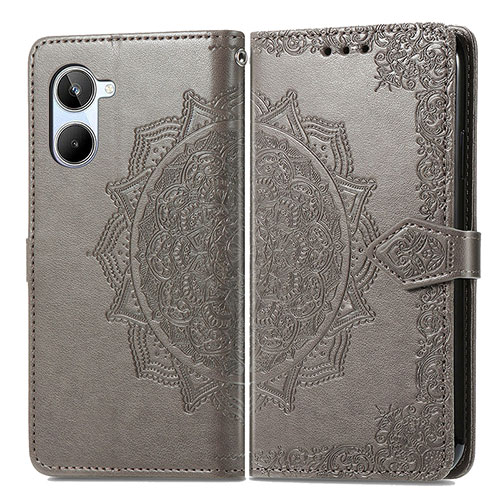 Leather Case Stands Fashionable Pattern Flip Cover Holder for Realme 10 4G Gray