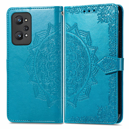 Leather Case Stands Fashionable Pattern Flip Cover Holder for Realme GT Neo 3T 5G Blue