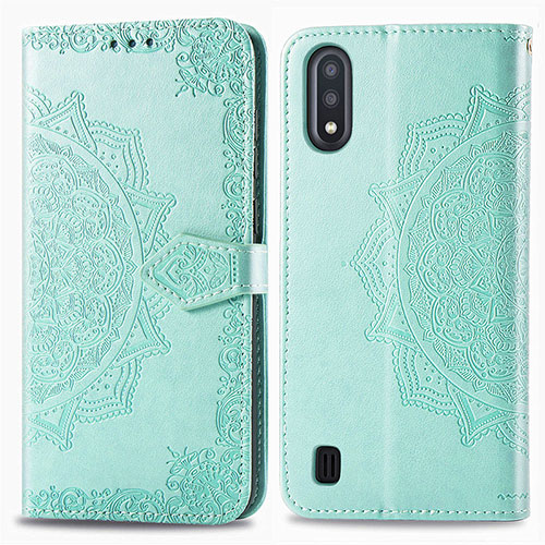 Leather Case Stands Fashionable Pattern Flip Cover Holder for Samsung Galaxy A01 SM-A015 Green