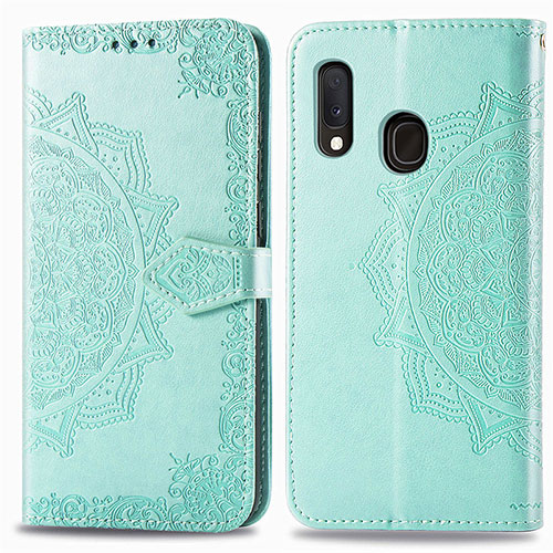 Leather Case Stands Fashionable Pattern Flip Cover Holder for Samsung Galaxy A20e Green