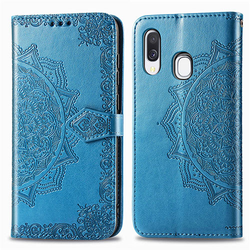 Leather Case Stands Fashionable Pattern Flip Cover Holder for Samsung Galaxy A40 Blue