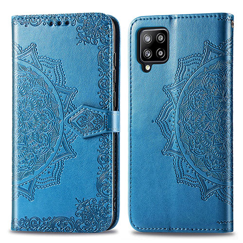 Leather Case Stands Fashionable Pattern Flip Cover Holder for Samsung Galaxy A42 5G Blue