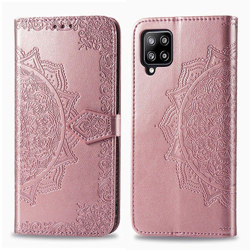 Leather Case Stands Fashionable Pattern Flip Cover Holder for Samsung Galaxy A42 5G Rose Gold