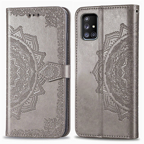 Leather Case Stands Fashionable Pattern Flip Cover Holder for Samsung Galaxy A51 4G Gray