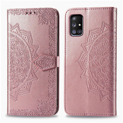 Leather Case Stands Fashionable Pattern Flip Cover Holder for Samsung Galaxy A51 5G Rose Gold