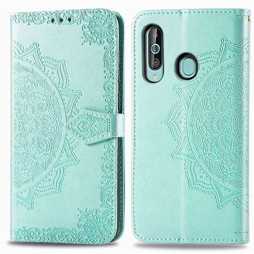 Leather Case Stands Fashionable Pattern Flip Cover Holder for Samsung Galaxy A60 Green