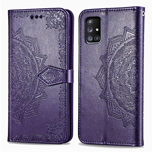 Leather Case Stands Fashionable Pattern Flip Cover Holder for Samsung Galaxy A71 5G Purple