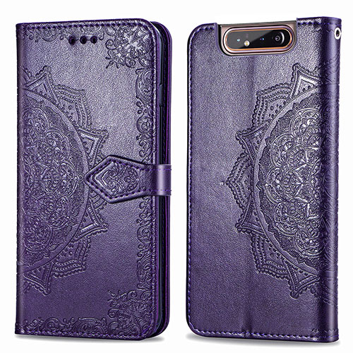 Leather Case Stands Fashionable Pattern Flip Cover Holder for Samsung Galaxy A80 Purple