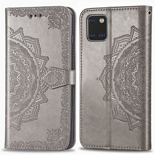 Leather Case Stands Fashionable Pattern Flip Cover Holder for Samsung Galaxy A81 Gray