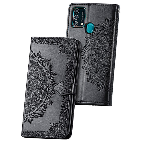 Leather Case Stands Fashionable Pattern Flip Cover Holder for Samsung Galaxy F41 Black