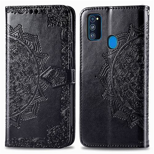 Leather Case Stands Fashionable Pattern Flip Cover Holder for Samsung Galaxy M21 Black