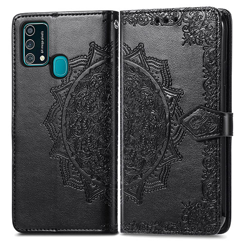 Leather Case Stands Fashionable Pattern Flip Cover Holder for Samsung Galaxy M21s Black