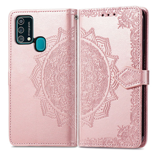 Leather Case Stands Fashionable Pattern Flip Cover Holder for Samsung Galaxy M21s Rose Gold