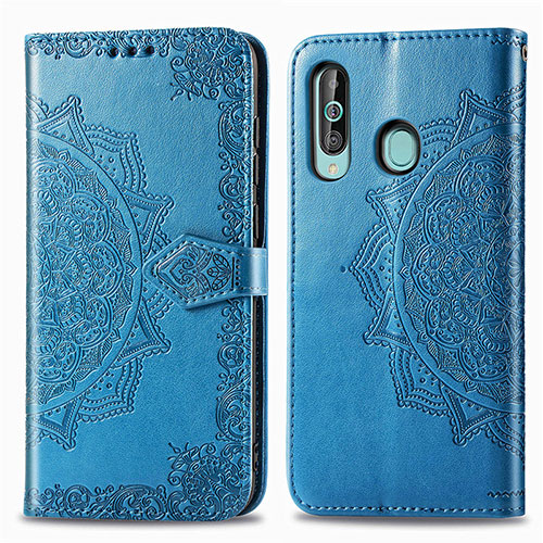 Leather Case Stands Fashionable Pattern Flip Cover Holder for Samsung Galaxy M40 Blue