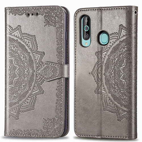 Leather Case Stands Fashionable Pattern Flip Cover Holder for Samsung Galaxy M40 Gray