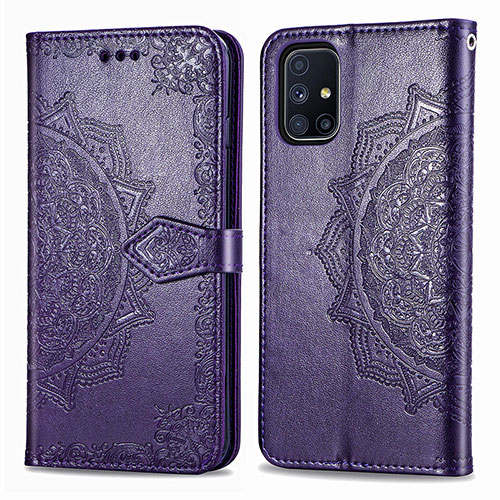 Leather Case Stands Fashionable Pattern Flip Cover Holder for Samsung Galaxy M51 Purple