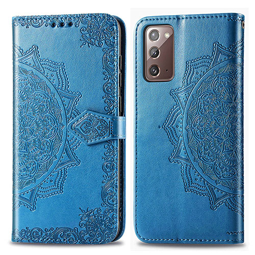 Leather Case Stands Fashionable Pattern Flip Cover Holder for Samsung Galaxy Note 20 5G Blue