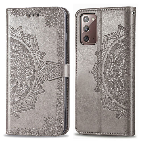 Leather Case Stands Fashionable Pattern Flip Cover Holder for Samsung Galaxy Note 20 5G Gray