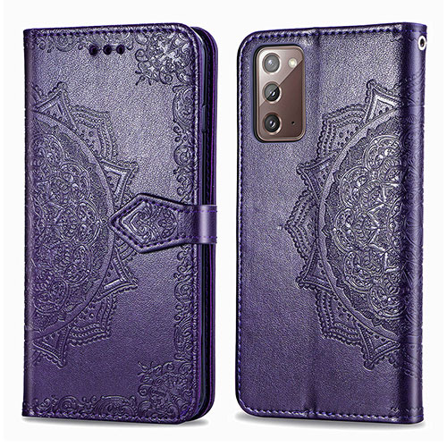 Leather Case Stands Fashionable Pattern Flip Cover Holder for Samsung Galaxy Note 20 5G Purple