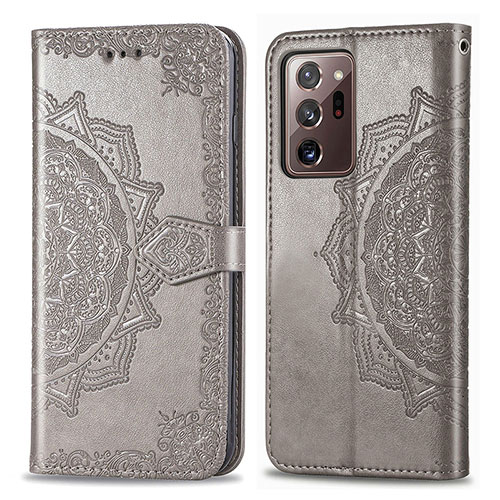Leather Case Stands Fashionable Pattern Flip Cover Holder for Samsung Galaxy Note 20 Ultra 5G Gray