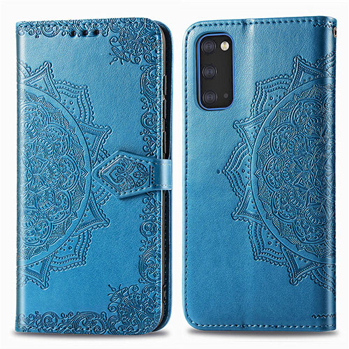 Leather Case Stands Fashionable Pattern Flip Cover Holder for Samsung Galaxy S20 Blue