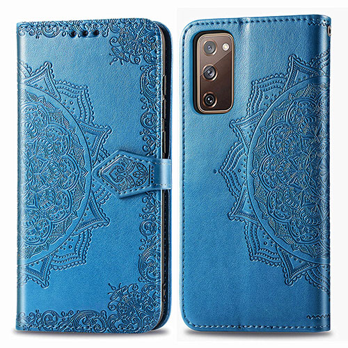 Leather Case Stands Fashionable Pattern Flip Cover Holder for Samsung Galaxy S20 FE 5G Blue