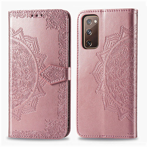 Leather Case Stands Fashionable Pattern Flip Cover Holder for Samsung Galaxy S20 Lite 5G Rose Gold