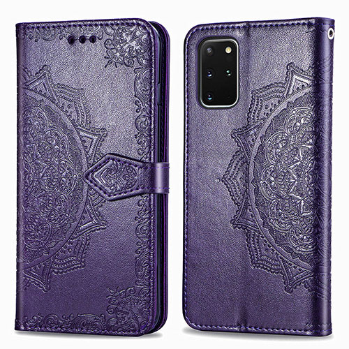 Leather Case Stands Fashionable Pattern Flip Cover Holder for Samsung Galaxy S20 Plus 5G Purple