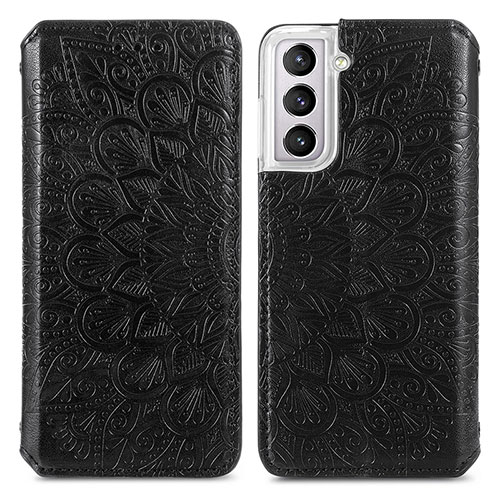 Leather Case Stands Fashionable Pattern Flip Cover Holder for Samsung Galaxy S21 5G Black
