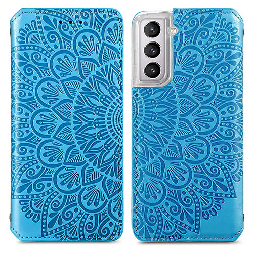 Leather Case Stands Fashionable Pattern Flip Cover Holder for Samsung Galaxy S21 5G Blue