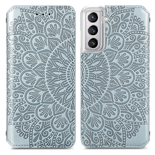 Leather Case Stands Fashionable Pattern Flip Cover Holder for Samsung Galaxy S21 5G Gray