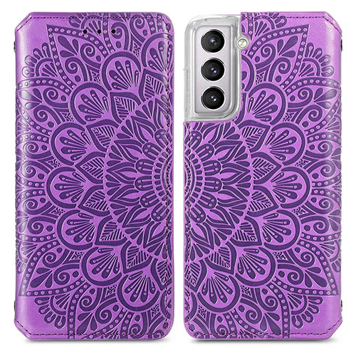 Leather Case Stands Fashionable Pattern Flip Cover Holder for Samsung Galaxy S22 Plus 5G Purple