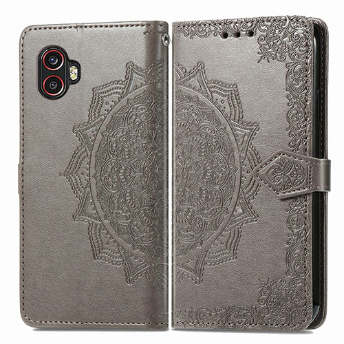 Leather Case Stands Fashionable Pattern Flip Cover Holder for Samsung Galaxy XCover 6 Pro 5G Gray