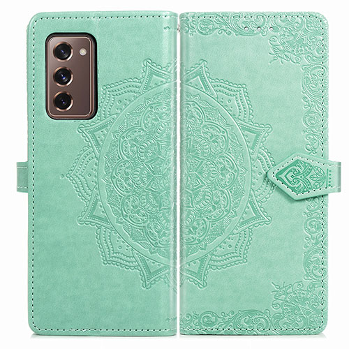Leather Case Stands Fashionable Pattern Flip Cover Holder for Samsung Galaxy Z Fold2 5G Green