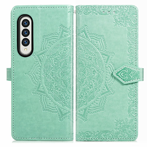 Leather Case Stands Fashionable Pattern Flip Cover Holder for Samsung Galaxy Z Fold3 5G Green