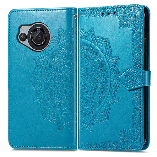 Leather Case Stands Fashionable Pattern Flip Cover Holder for Sharp Aquos R8 Blue