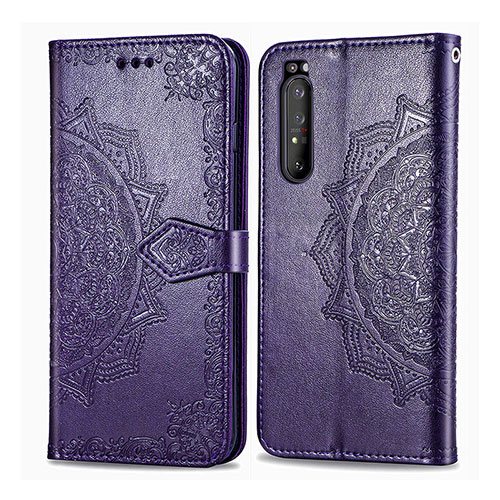 Leather Case Stands Fashionable Pattern Flip Cover Holder for Sony Xperia 1 II Purple