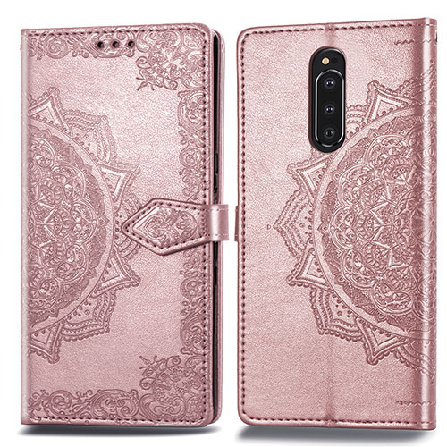 Leather Case Stands Fashionable Pattern Flip Cover Holder for Sony Xperia 1 Rose Gold