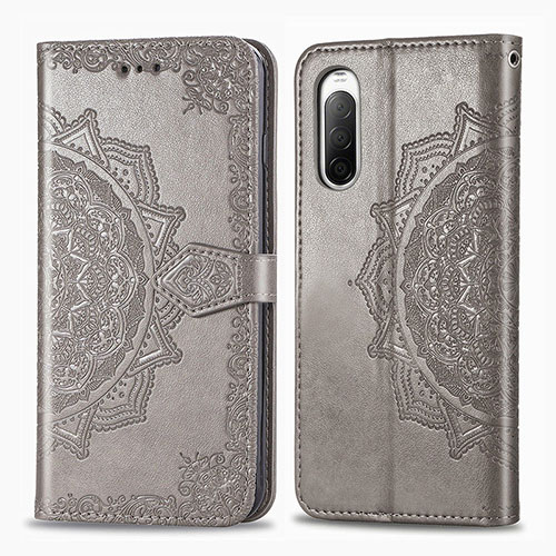 Leather Case Stands Fashionable Pattern Flip Cover Holder for Sony Xperia 10 II Gray