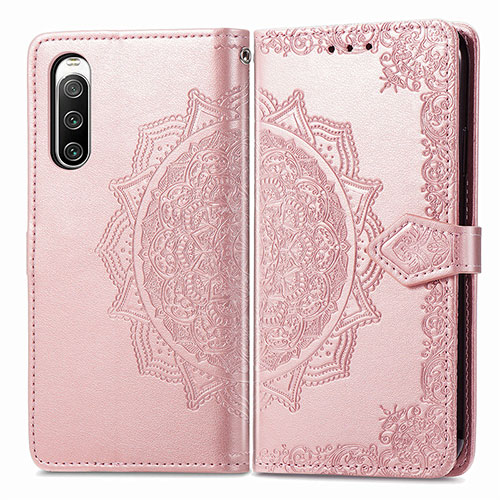 Leather Case Stands Fashionable Pattern Flip Cover Holder for Sony Xperia 10 V Rose Gold