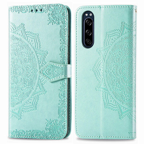 Leather Case Stands Fashionable Pattern Flip Cover Holder for Sony Xperia 5 Green