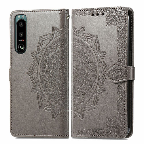 Leather Case Stands Fashionable Pattern Flip Cover Holder for Sony Xperia 5 III Gray