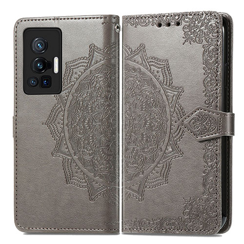 Leather Case Stands Fashionable Pattern Flip Cover Holder for Vivo X70 Pro 5G Gray