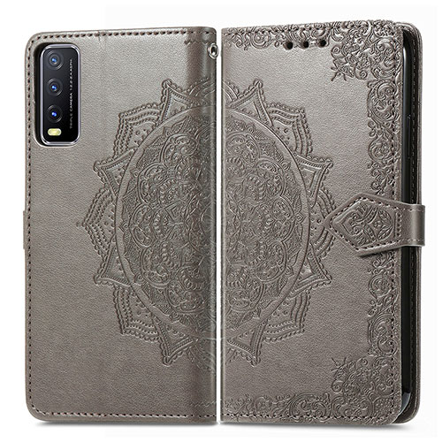 Leather Case Stands Fashionable Pattern Flip Cover Holder for Vivo Y11s Gray