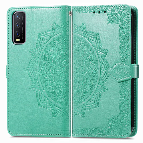 Leather Case Stands Fashionable Pattern Flip Cover Holder for Vivo Y11s Green