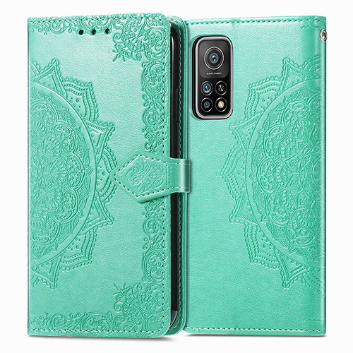 Leather Case Stands Fashionable Pattern Flip Cover Holder for Xiaomi Mi 10T 5G Green
