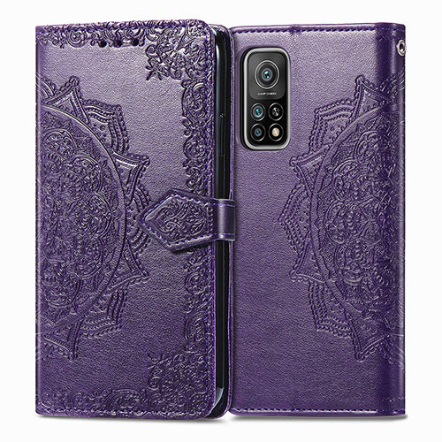 Leather Case Stands Fashionable Pattern Flip Cover Holder for Xiaomi Mi 10T 5G Purple